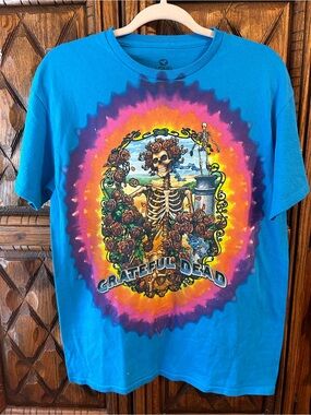 Liquid Blue Grateful Dead Tie-Dye Skeleton Graphic Tee - Bright Blue